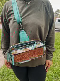 Turquoise Cowhide Tooled Fanny Pack