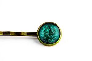 Image of Barrette cheveux illustration sous verre branchage Emeraude