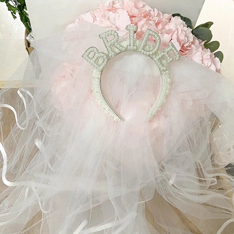 Image of Bride pearl headband with Veil