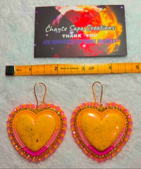 Image 5 of Hand Polished Yellow Heart Beaded Earrings