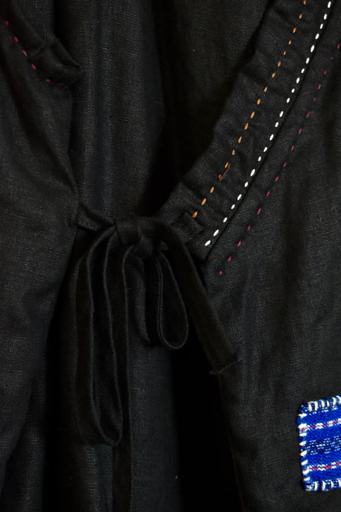 Image of Wrap-around Sashiko stitched Long Gilet 