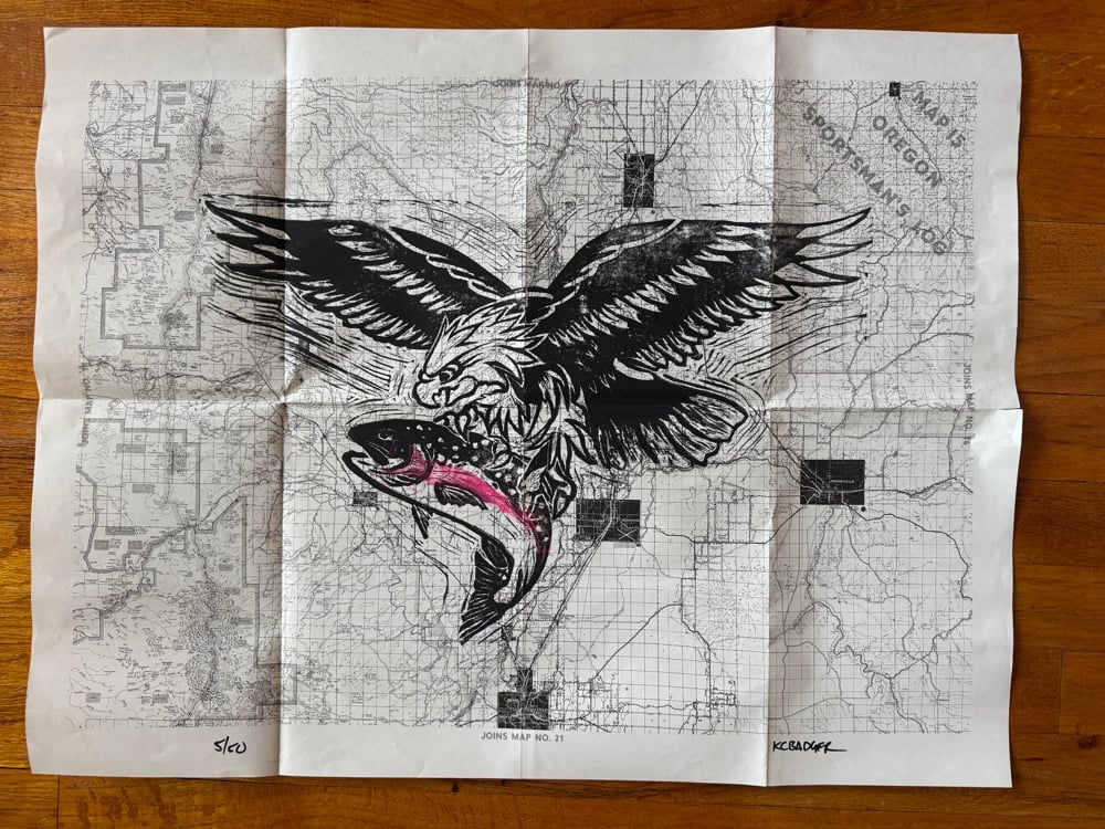 eagle catch - vintage Oregon sportsman map