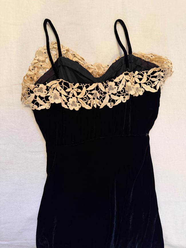 1930s silk velvet bias seam slip dress