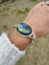 Image 4 of Oval Labradorite Sterling Silver and Fine Silver Bracelet