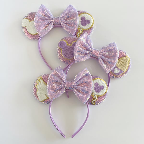 Image of Patch Ears - Lavender Iridescent with Lavender Iridescent Bow