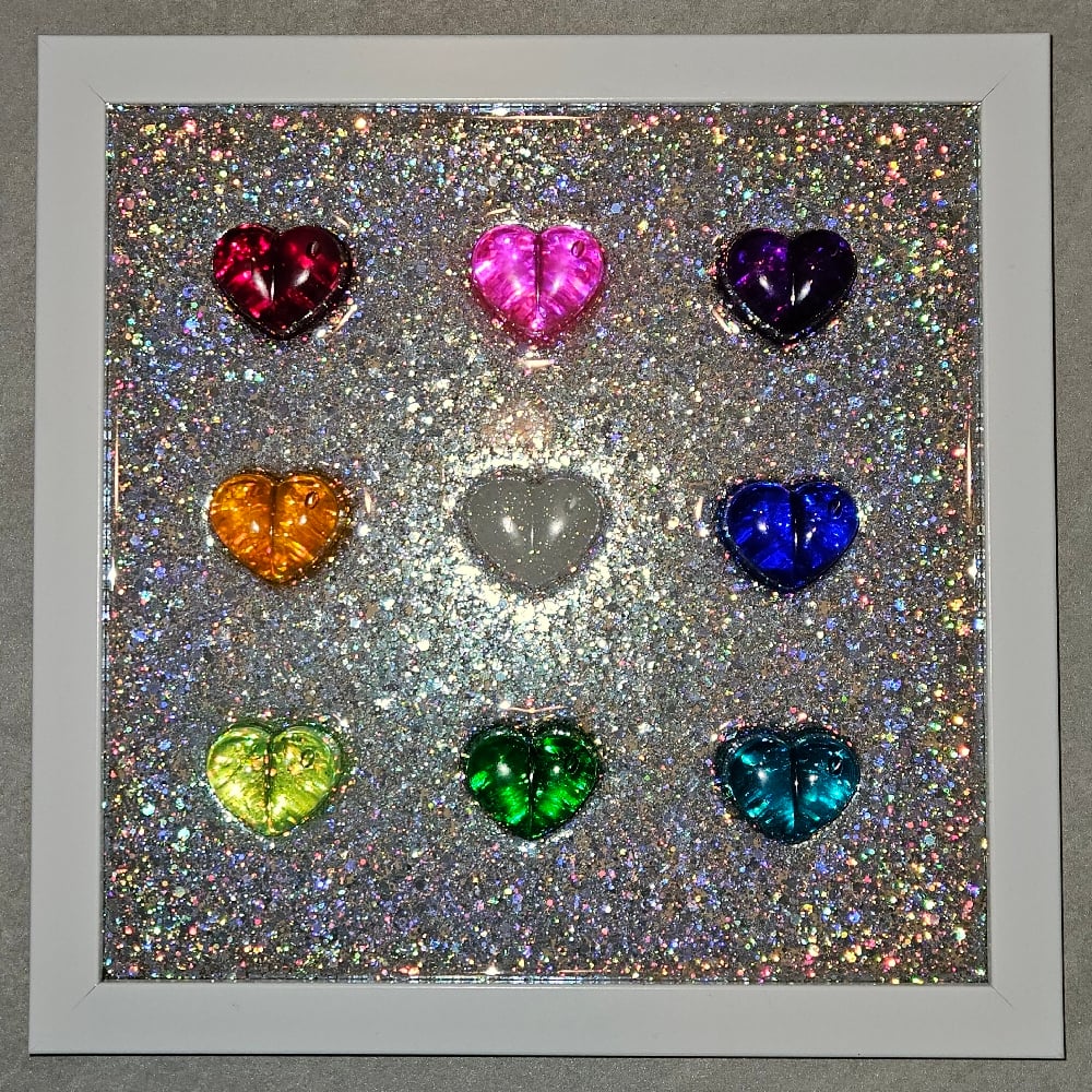 Image of Rainbow 3D Chonky Heart Wall Art: 8x8/ Sparkle Background