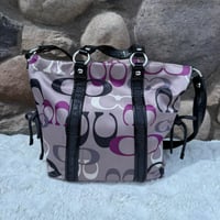 Image 2 of Coach Poppy F22962 Signature Glam Tote Op Art C Print Purple Grey Black White