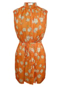 Image of Orange concealed button stand daisy print chiffon dress