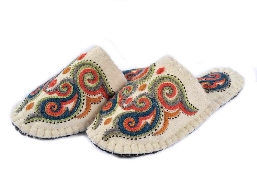 Image of Inhouse Wool Felted slippers with rich handcrafted embroidery