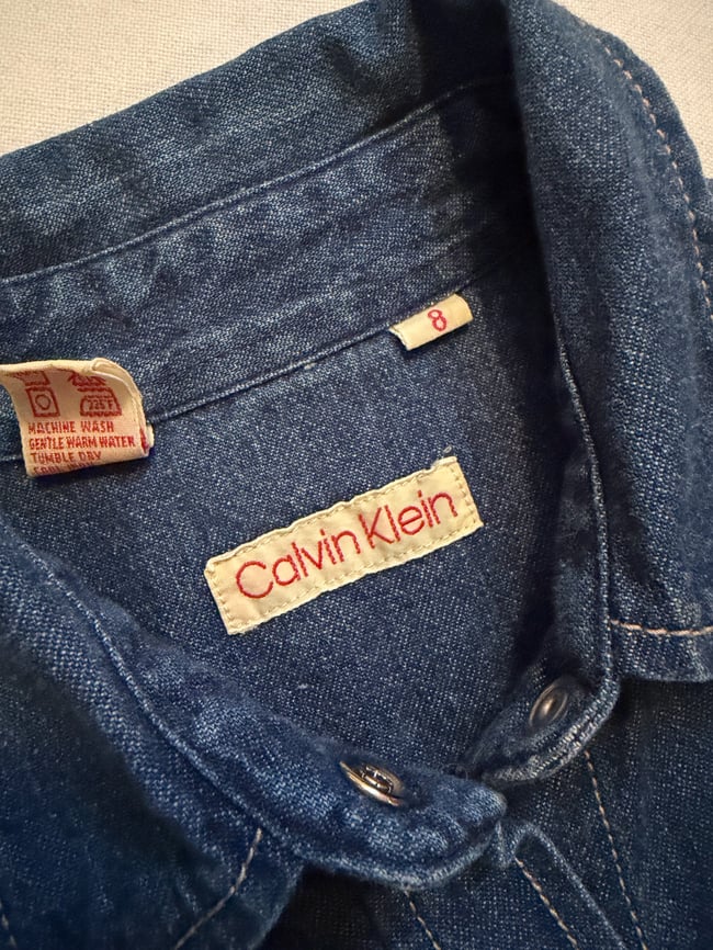 70s Calvin Klein dark denim snap shirt