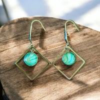 Image 2 of Green, White, Soft Blue Pour Paint Dangle Earrings