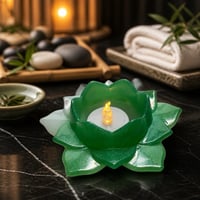 Image 2 of Green and white Lotus Tealight Holder • Resin Candle Decor