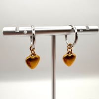 Image 4 of Mixed Metal Heart Huggie Earrings