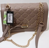 Image 1 of Badgley Mischka tan quilted studded vegan handbag