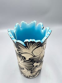 Image 1 of Ginkgo Ceramic Vase with Turquoise interior- Leslie Krist