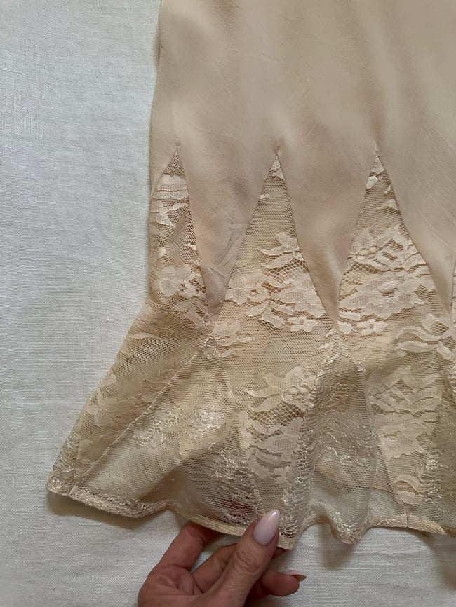 1990s Christian Dior by John Galliano silk slip dress gown lace godet detailing