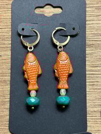 Czech Glass Coral Fish Earrings 