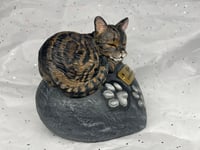 Image 6 of Custom Engraved Handpainted Cat On Pawprint Rock Urn 