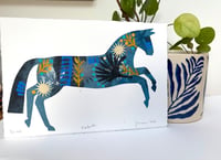Image 2 of Umberto , a Blue horse mono print with collage 