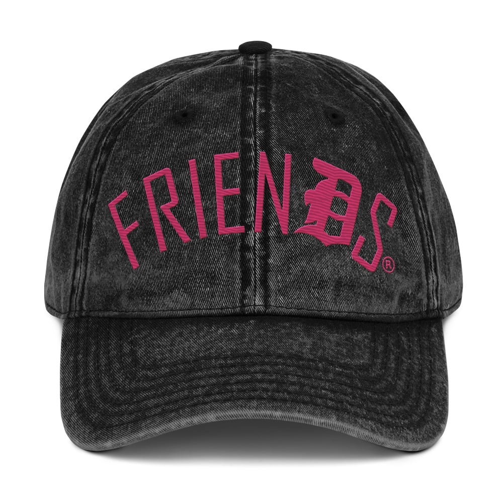 Ashen Fane Vintage Washed Cotton Twill Hat - 6 Panel Frayed Low Profile Baseball Cap, Charcoal Gray/Pink