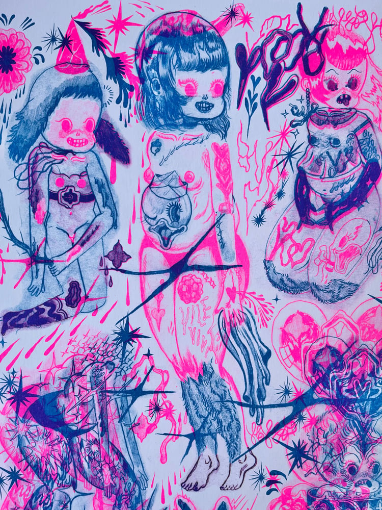 Image of “Drippy Angels” Large Risograph print 