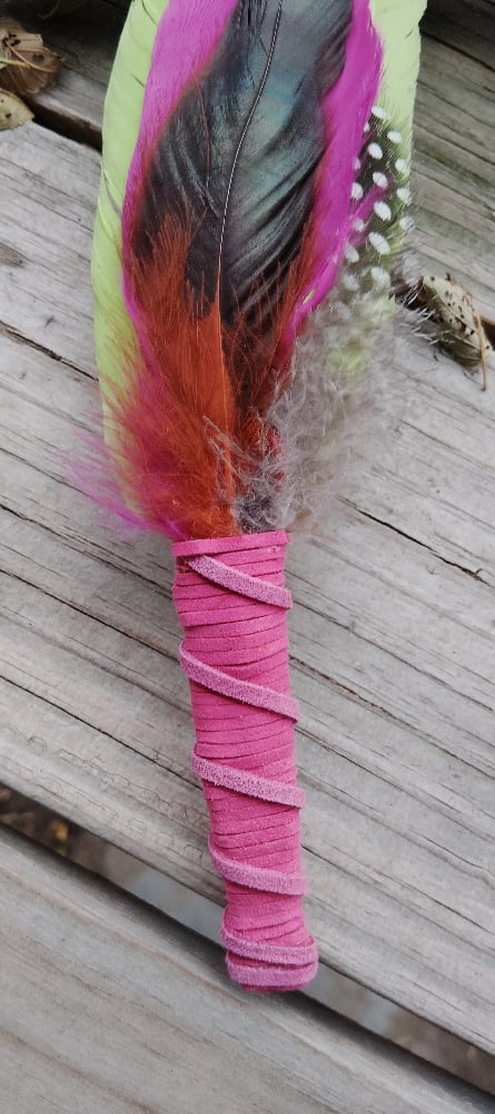 Image of A Pink Earth~Smudge feather fan 1111 large portal energy 