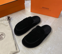 Image 4 of H Suede Slides - Black 