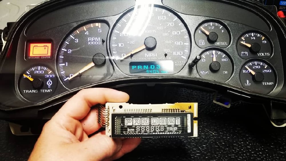 Chevy Silverado instrument cluster mail-in repair service box packaging and label example
