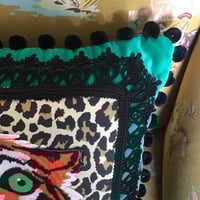 Image 5 of Green Velvet Tiger Pom Pom Cushion Cover