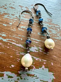 Image 9 of Akoya pearl and kyanite dangle earrings