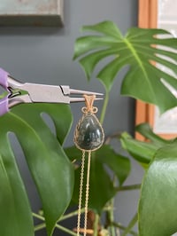 Image 5 of Gold Moss Agate Teardrop Crystal Necklace