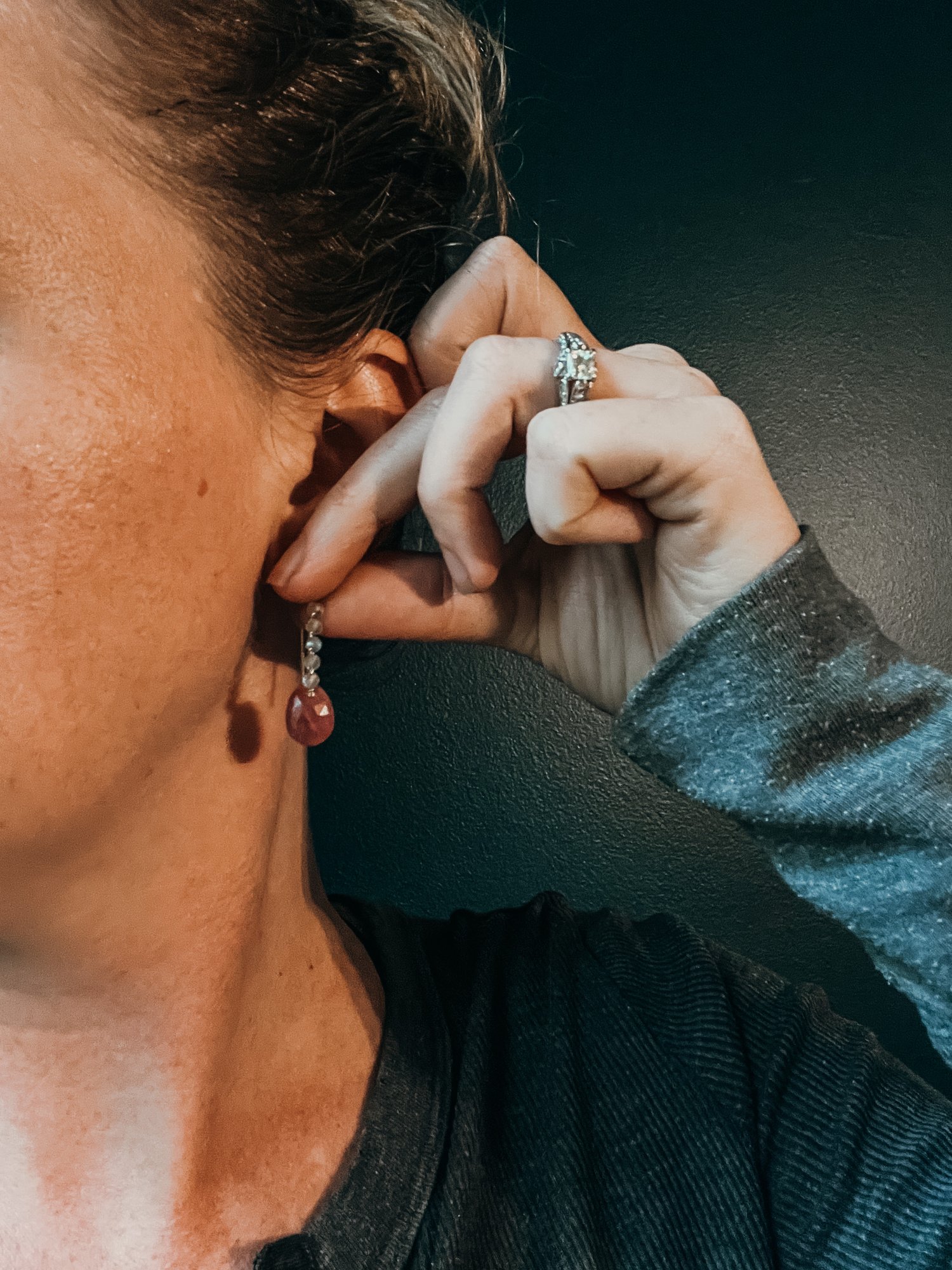 Image of Bright Pink Sapphire and Labradorite on Gold Fill Ear Hooks