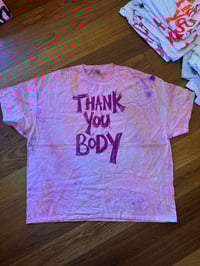 Image 2 of Pink and purple tie dye T shirt with deep purple text (4XL)