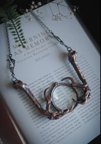 Image 1 of Magnifying glass necklace with real corvid legs