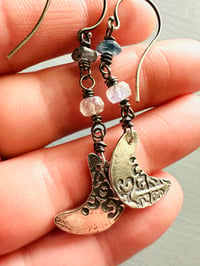 Image 11 of kyanite moonstone crescent moon dangle earrings