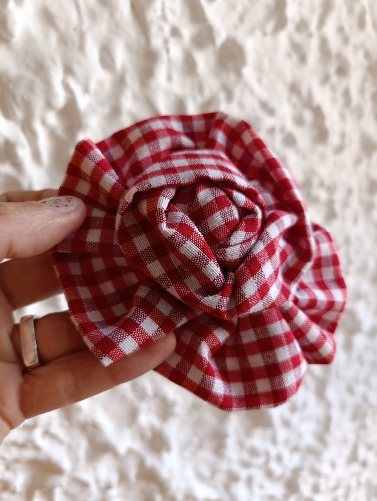 Image of Fermaglio rosa pic-nic fantasia Vichy rosso/bianco