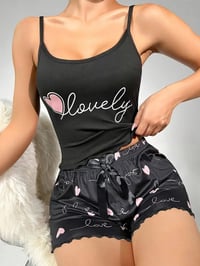 Image 1 of Women's Milk Silk Pajama Set Printed Camisole and Shorts Two-Piece Summer Comfort Homewear Sexy Loun