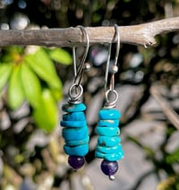 Image 2 of Turquoise & Amethyst Stacker Earrings 