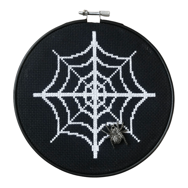  🕷 Spider Web & Charm Cross Stitch, Approx. 6x6 Inches