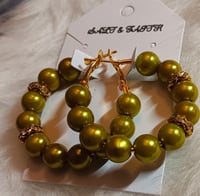 Image 2 of Beaded Hoop Earrings (olive green)