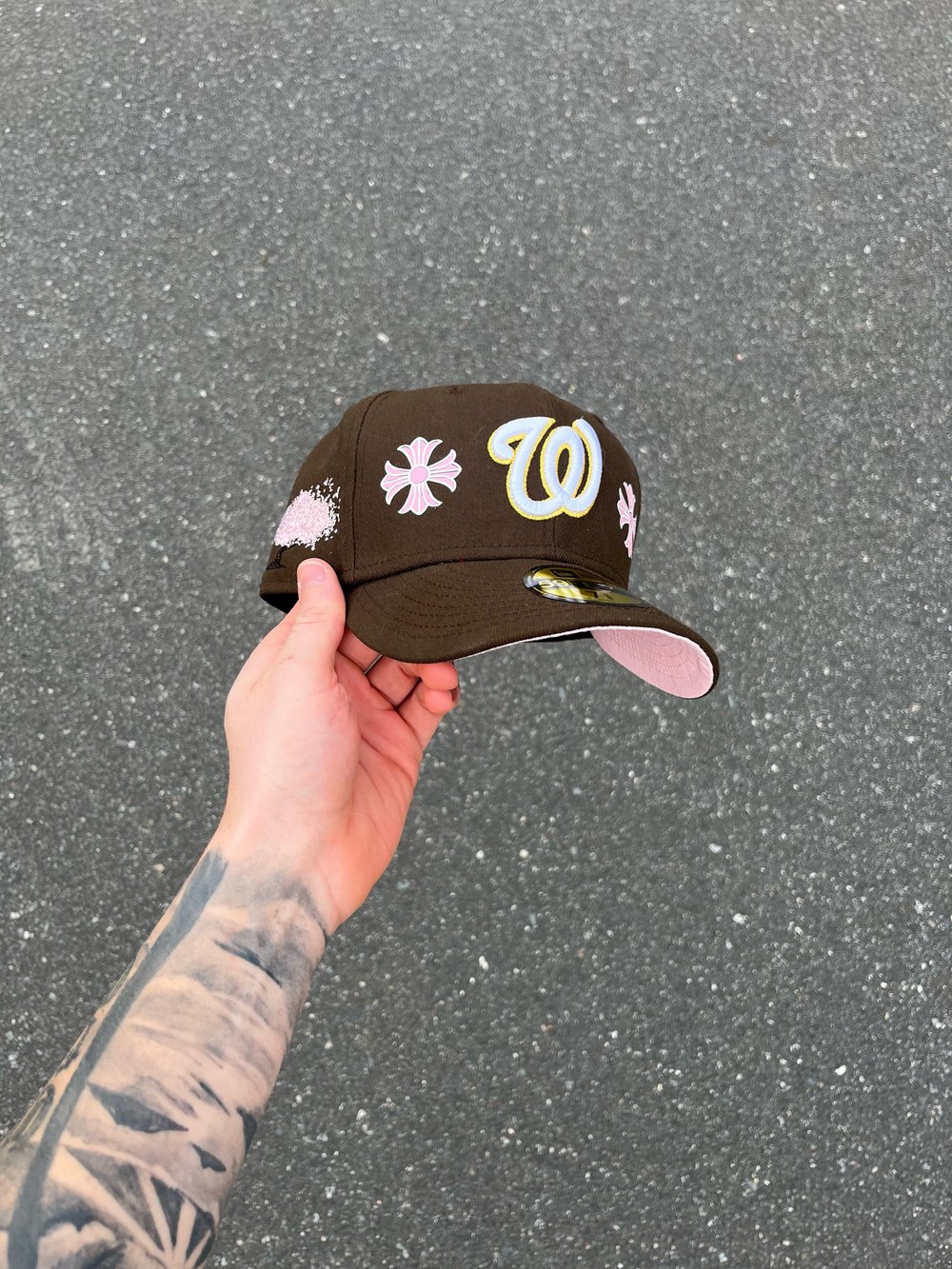 Image of  PINK BRIM BROWN BLOSSOM WASHINGTON NATIONALS CUSTOM FITTED CAP