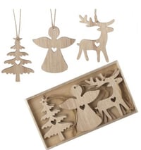 Natural wooden decorations - set of 6