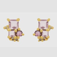 Image 1 of Pomegranate Rose Quartz & Tourmaline Stud Earrings