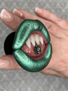 PHONE GRIP - Chrome Green Lips With All Fangs And Silver Skull Flower