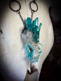 Teal Quartz Embellished Mink Skull - Necklace