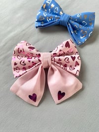 Image 3 of Handmade Valentine Dog Bow - Pink or Blue with Metallic Heart Vinyl Print