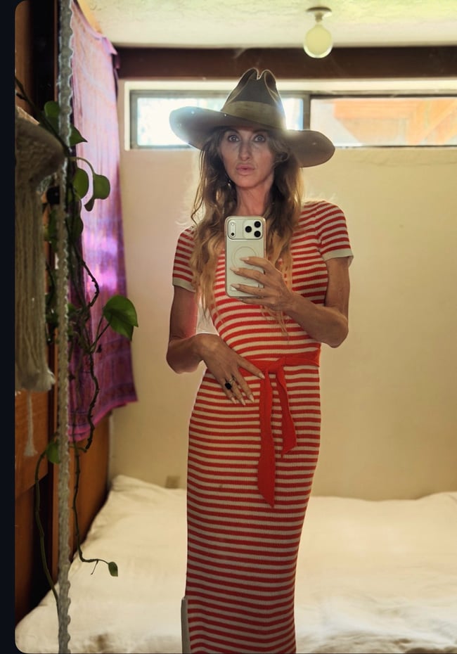 70s fine ribbed stripe maxi dress