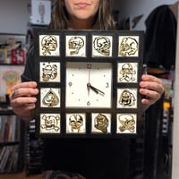 Image 1 of Yellow/Black Linocut Skull clock
