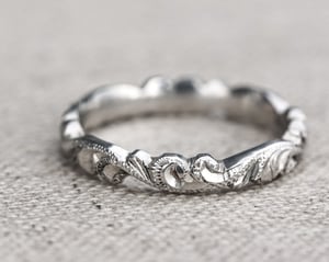 Image of Platinum 3mm floral carved ring