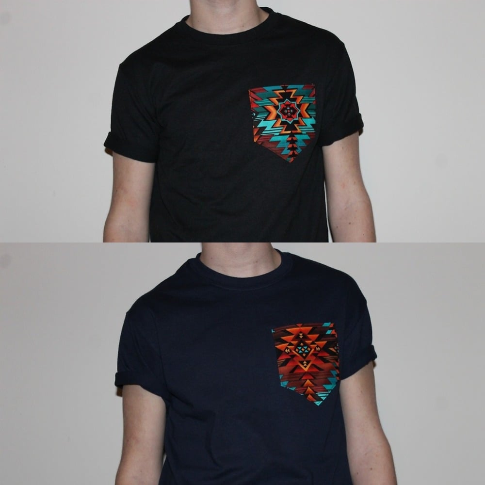 Image of Black/ Navy Blue Pocket Tee With Aztec Pocket